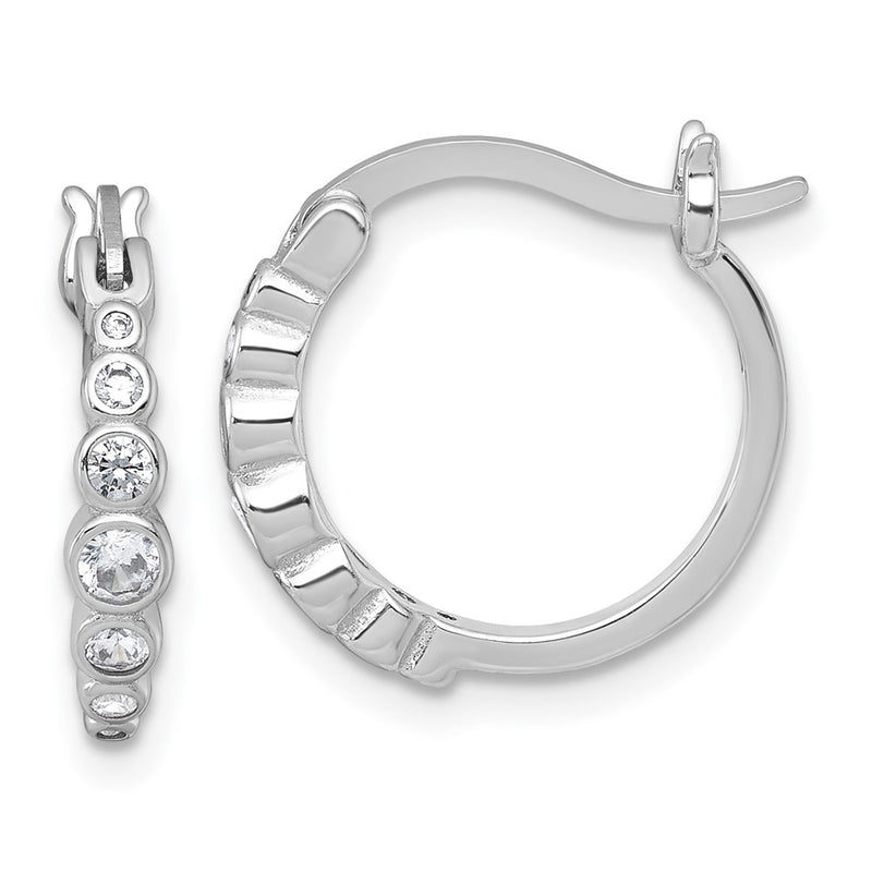 Sterling Silver Rhodium-Plated Graduated CZ Hoop Earrings