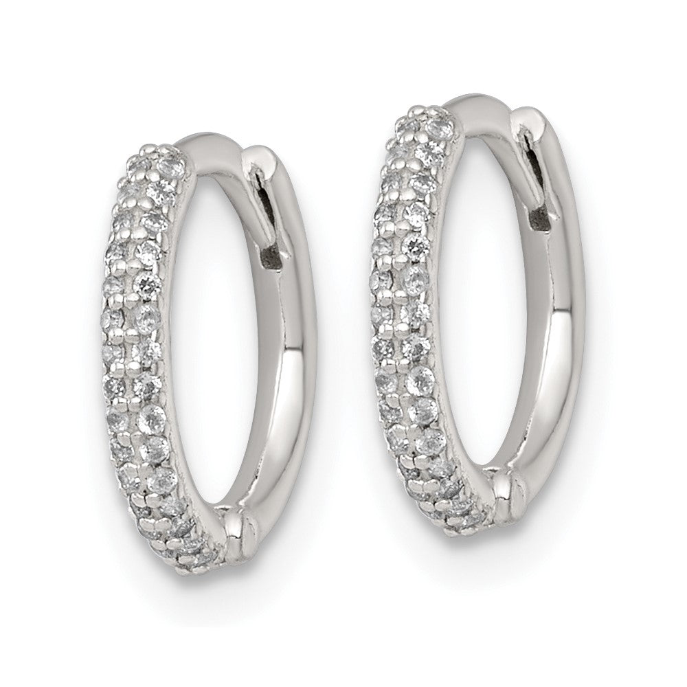 Sterling Silver Polished CZ Hinged Round Hoop Earrings