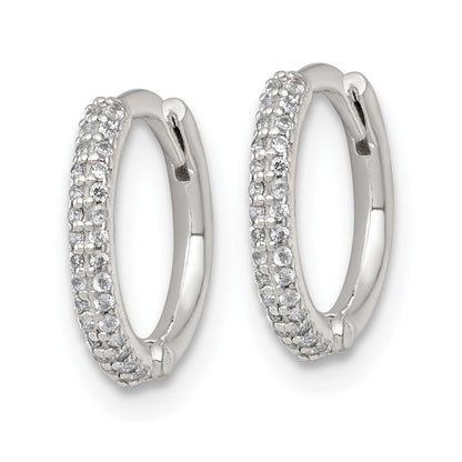 Sterling Silver Polished CZ Hinged Round Hoop Earrings
