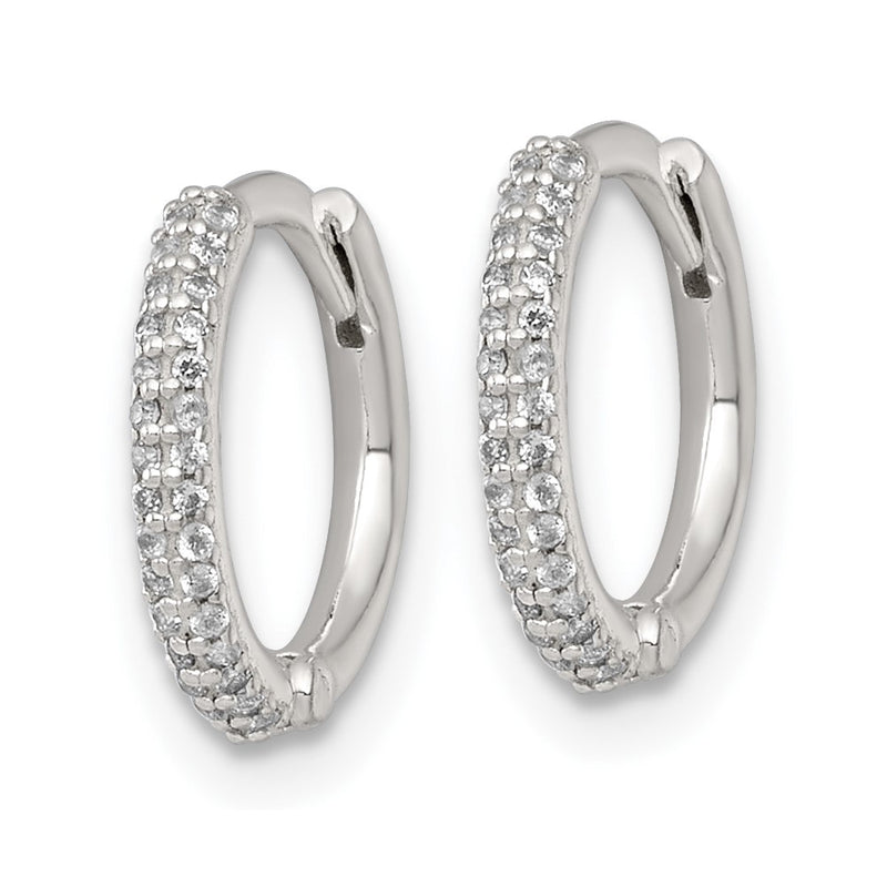 Sterling Silver Polished CZ Hinged Round Hoop Earrings