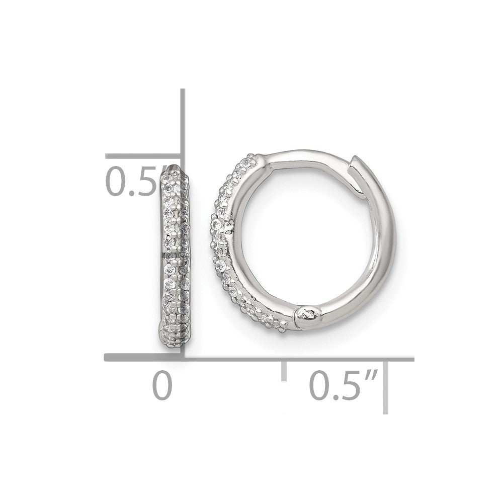 Sterling Silver Polished CZ Hinged Round Hoop Earrings