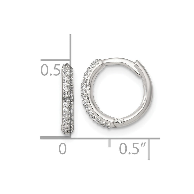 Sterling Silver Polished CZ Hinged Round Hoop Earrings