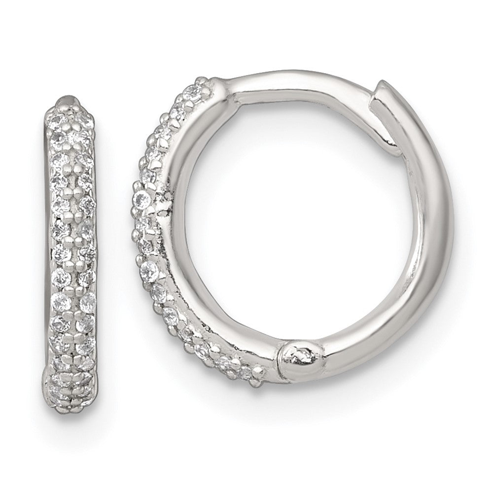 Sterling Silver Polished CZ Hinged Round Hoop Earrings