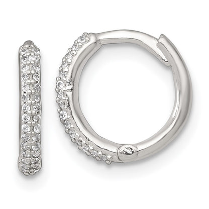 Sterling Silver Polished CZ Hinged Round Hoop Earrings