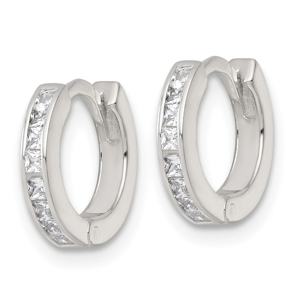 Sterling Silver Polished CZ and Enamel In/out Hinged Round Hoop Earrings