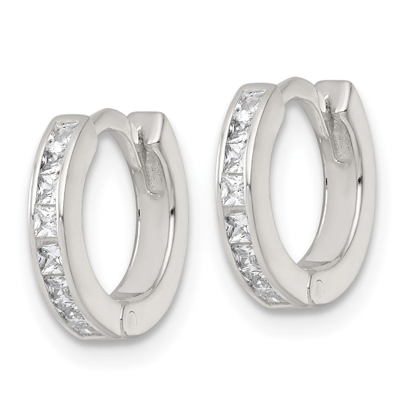 Sterling Silver Polished CZ and Enamel In/out Hinged Round Hoop Earrings