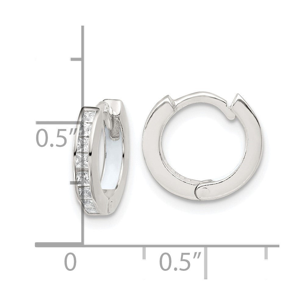 Sterling Silver Polished CZ and Enamel In/out Hinged Round Hoop Earrings
