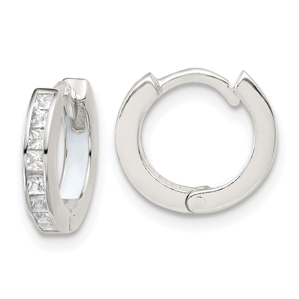Sterling Silver Polished CZ and Enamel In/out Hinged Round Hoop Earrings