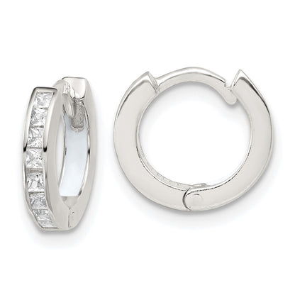 Sterling Silver Polished CZ and Enamel In/out Hinged Round Hoop Earrings