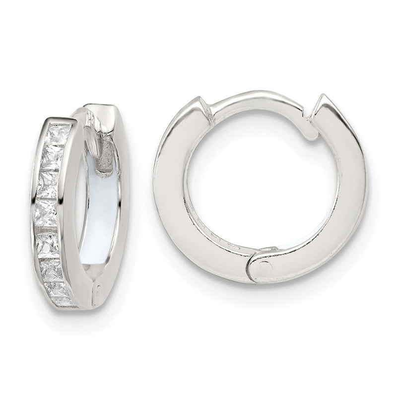 Sterling Silver Polished CZ and Enamel In/out Hinged Round Hoop Earrings