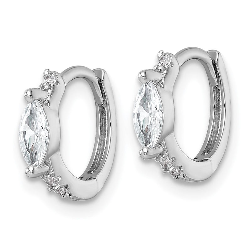 Sterling Silver Rhodium Plated Round/marquise CZ Hinged Round Hoop Earrings