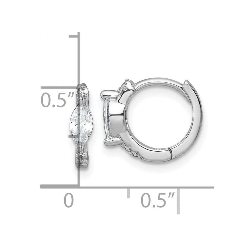 Sterling Silver Rhodium Plated Round/marquise CZ Hinged Round Hoop Earrings