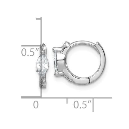 Sterling Silver Rhodium Plated Round/marquise CZ Hinged Round Hoop Earrings