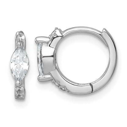 Sterling Silver Rhodium Plated Round/marquise CZ Hinged Round Hoop Earrings