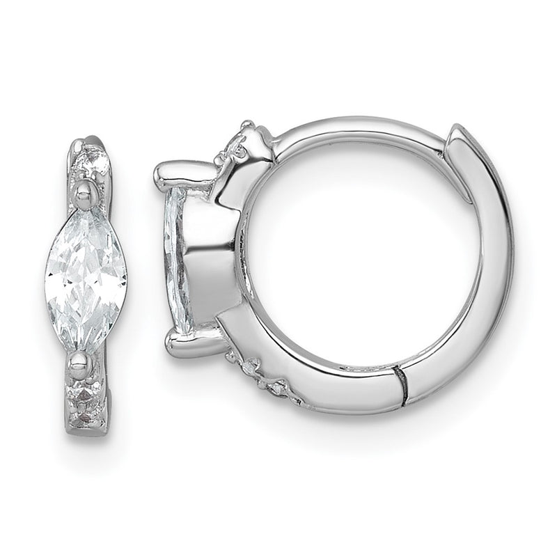 Sterling Silver Rhodium Plated Round/marquise CZ Hinged Round Hoop Earrings