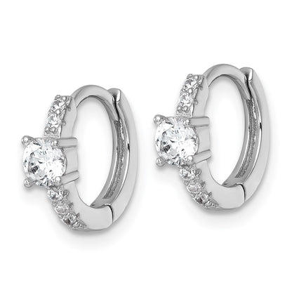 Sterling Silver Rhodium Plated Polished CZ Hinged Round Hoop Earrings