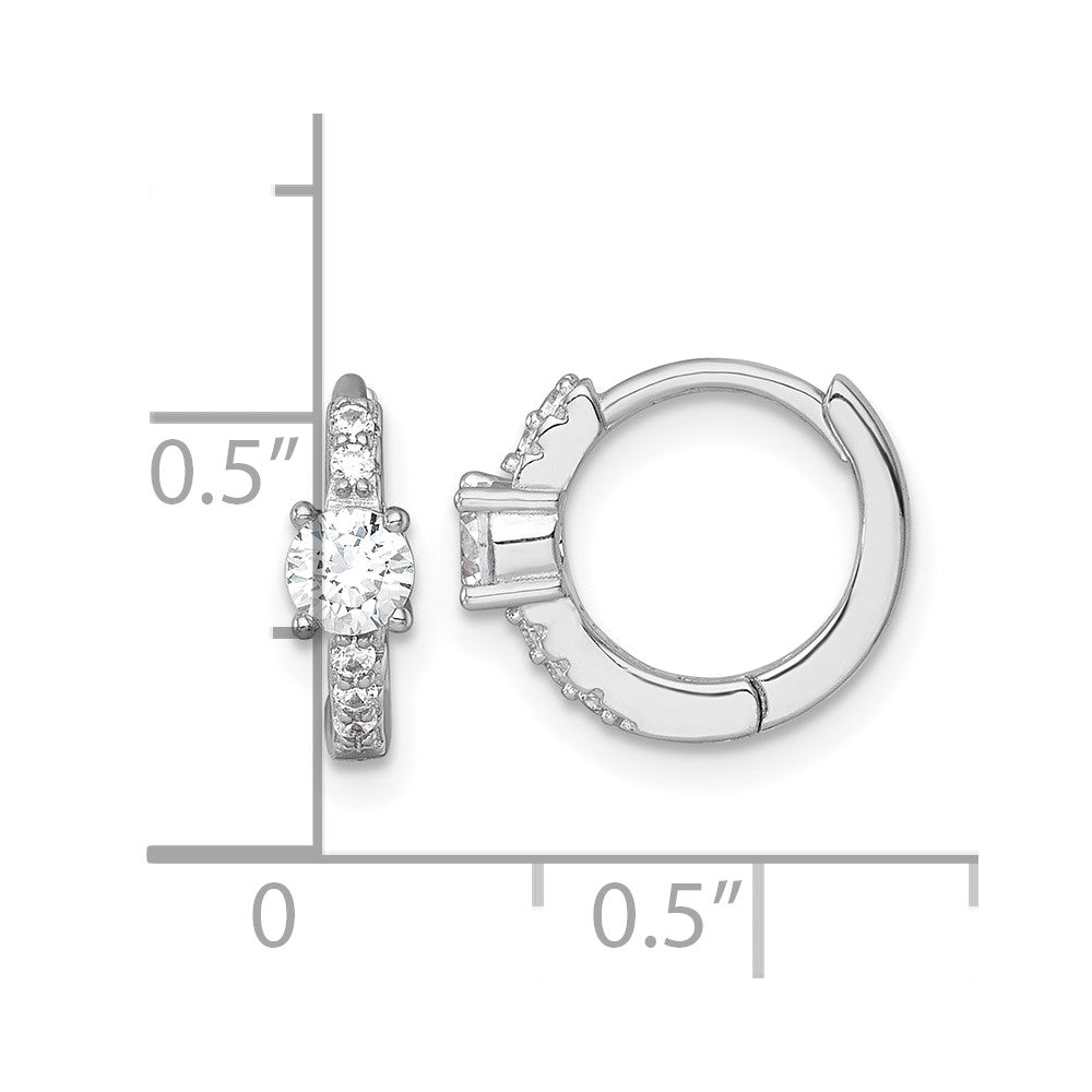 Sterling Silver Rhodium Plated Polished CZ Hinged Round Hoop Earrings