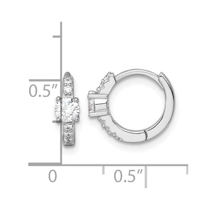 Sterling Silver Rhodium Plated Polished CZ Hinged Round Hoop Earrings