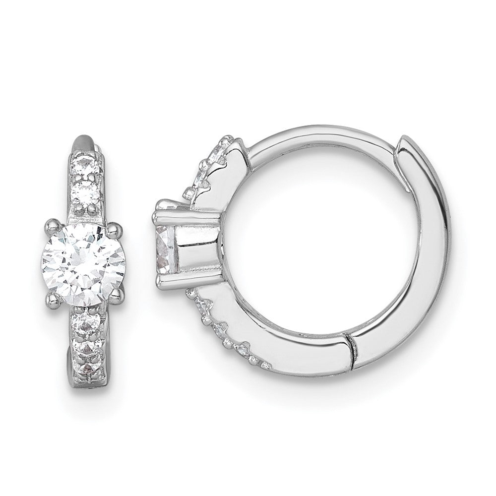 Sterling Silver Rhodium Plated Polished CZ Hinged Round Hoop Earrings