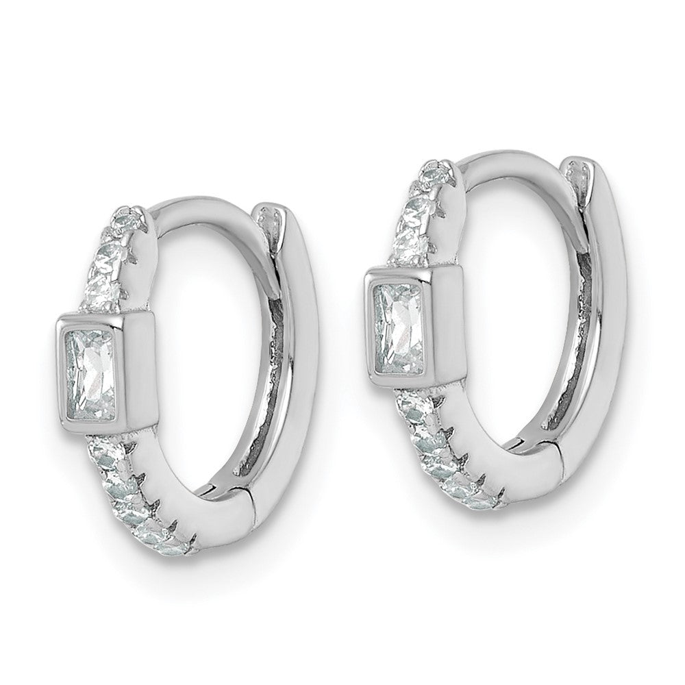 Sterling Silver Rhodium Plated Round/rectangular CZ Hinged Round Hoop Earrings