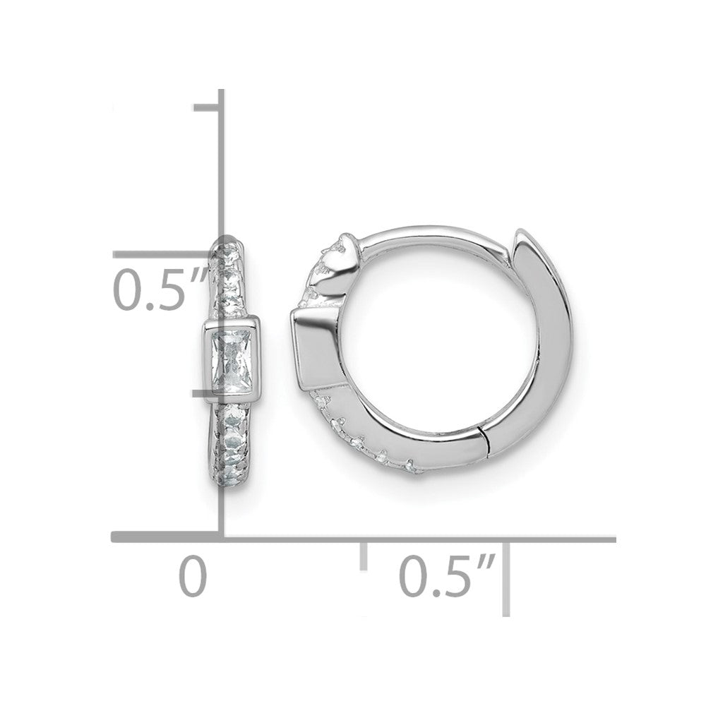 Sterling Silver Rhodium Plated Round/rectangular CZ Hinged Round Hoop Earrings