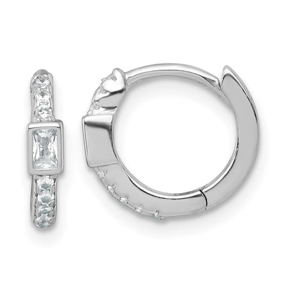 Sterling Silver Rhodium Plated Round/rectangular CZ Hinged Round Hoop Earrings