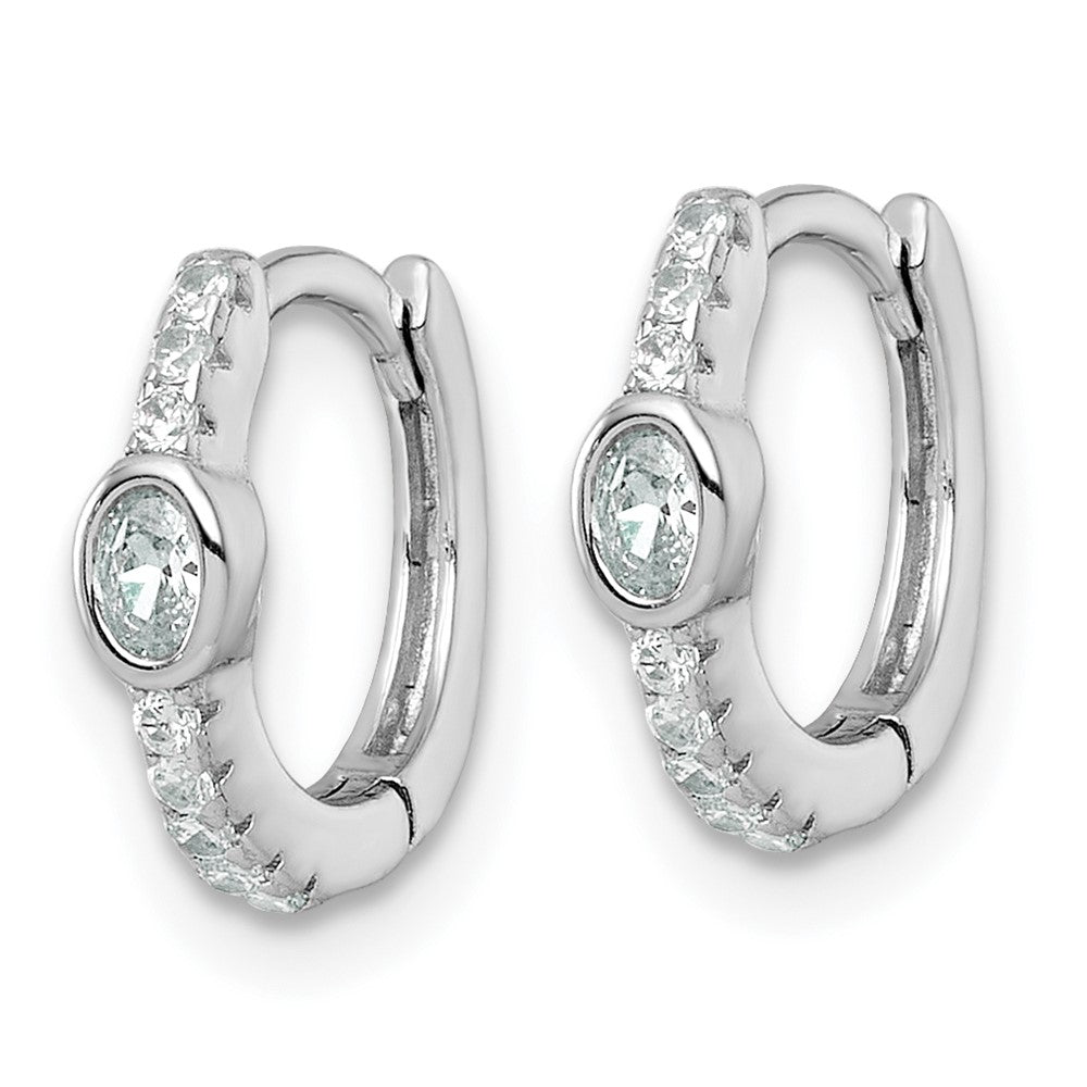 Sterling Silver Rhodium-Plated Round and Oval CZ Hinged Round Hoop Earrings