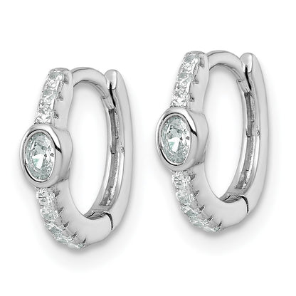 Sterling Silver Rhodium-Plated Round and Oval CZ Hinged Round Hoop Earrings