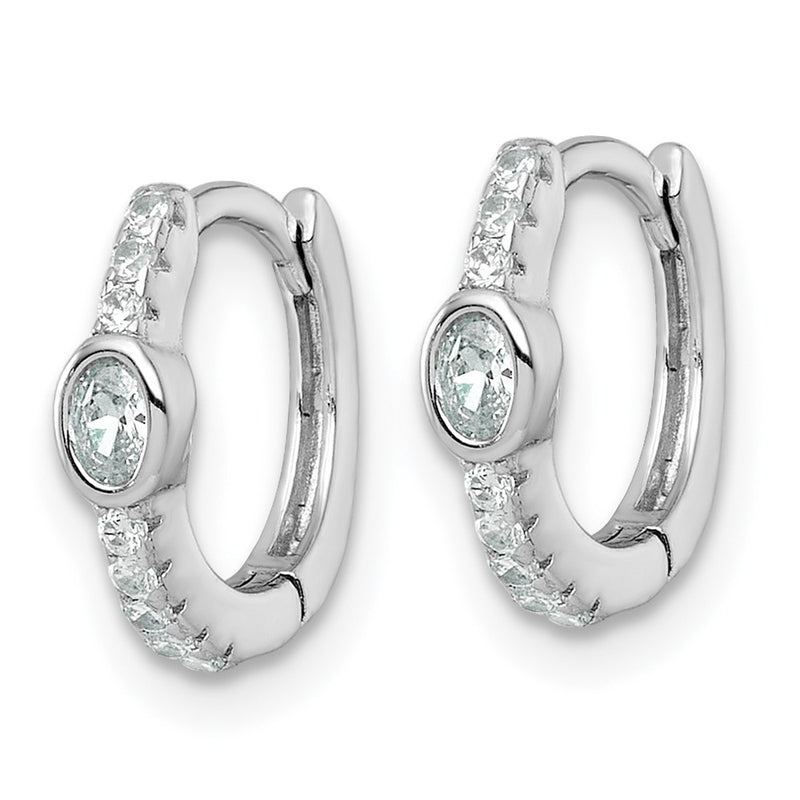 Sterling Silver Rhodium-Plated Round and Oval CZ Hinged Round Hoop Earrings