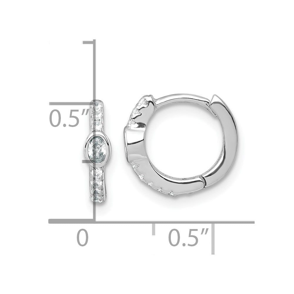 Sterling Silver Rhodium-Plated Round and Oval CZ Hinged Round Hoop Earrings