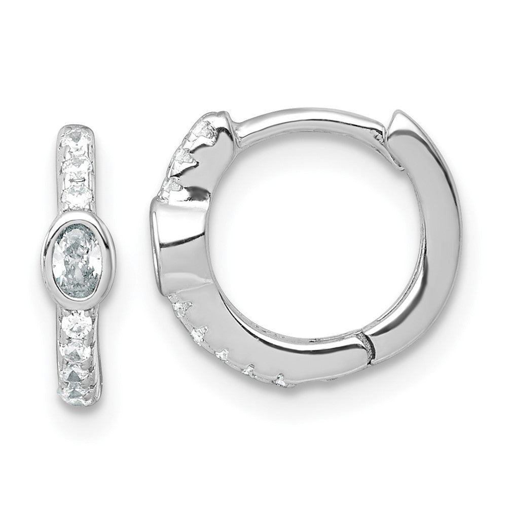 Sterling Silver Rhodium-Plated Round and Oval CZ Hinged Round Hoop Earrings