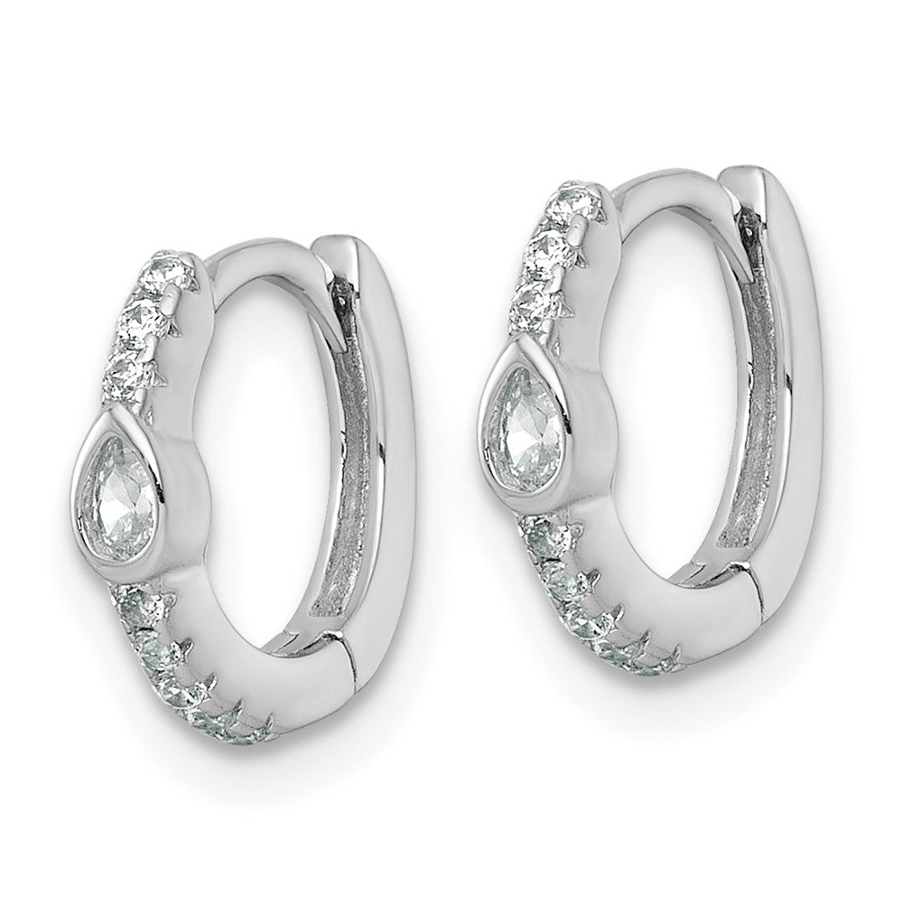 Sterling Silver Rhodium Plated Round and Pear Shaped CZ Hinged Hoop Earrings