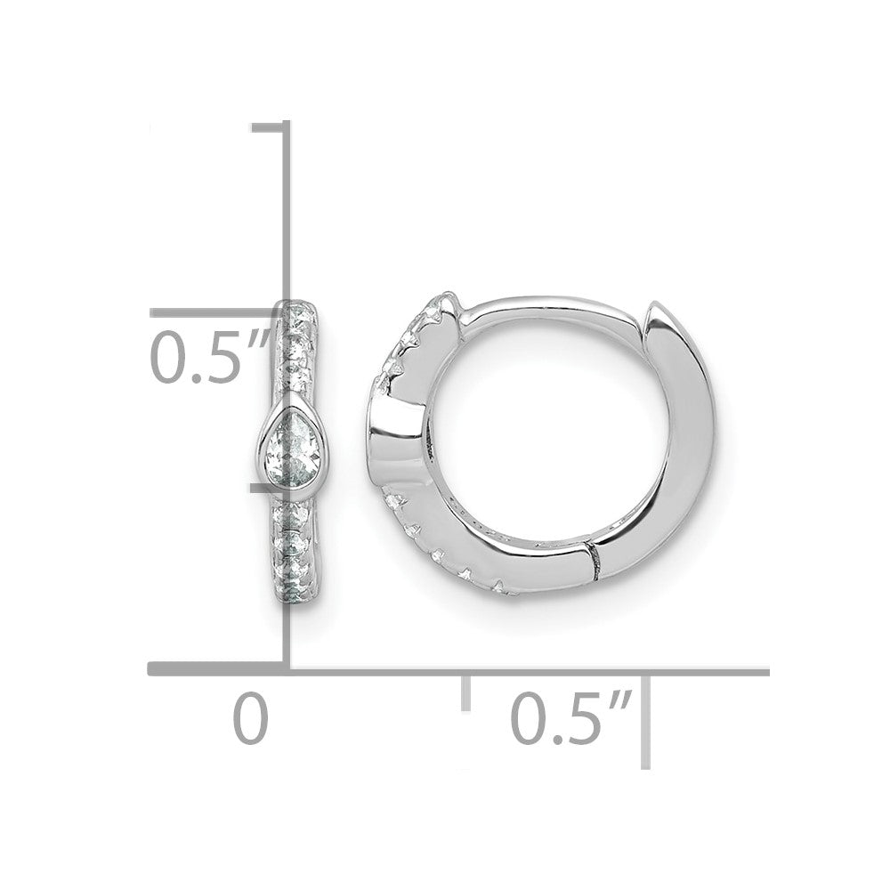 Sterling Silver Rhodium Plated Round and Pear Shaped CZ Hinged Hoop Earrings