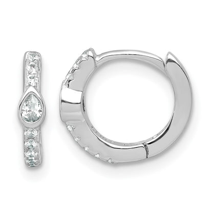 Sterling Silver Rhodium Plated Round and Pear Shaped CZ Hinged Hoop Earrings