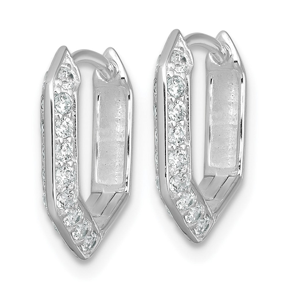Sterling Silver Rhodium-Plated Polished CZ Geometric Hoop Earrings