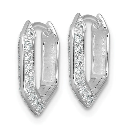 Sterling Silver Rhodium-Plated Polished CZ Geometric Hoop Earrings