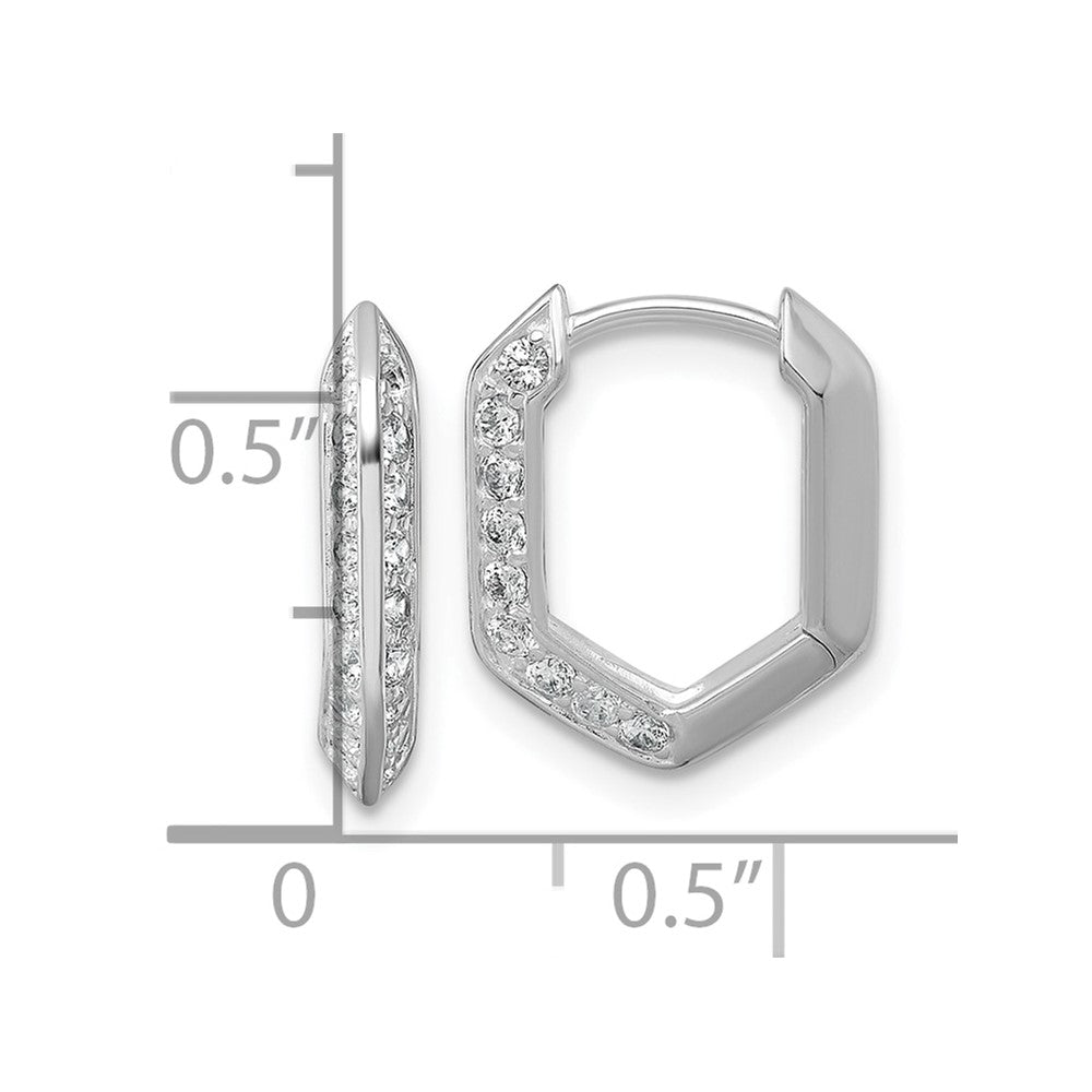 Sterling Silver Rhodium-Plated Polished CZ Geometric Hoop Earrings