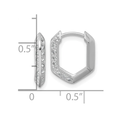 Sterling Silver Rhodium-Plated Polished CZ Geometric Hoop Earrings