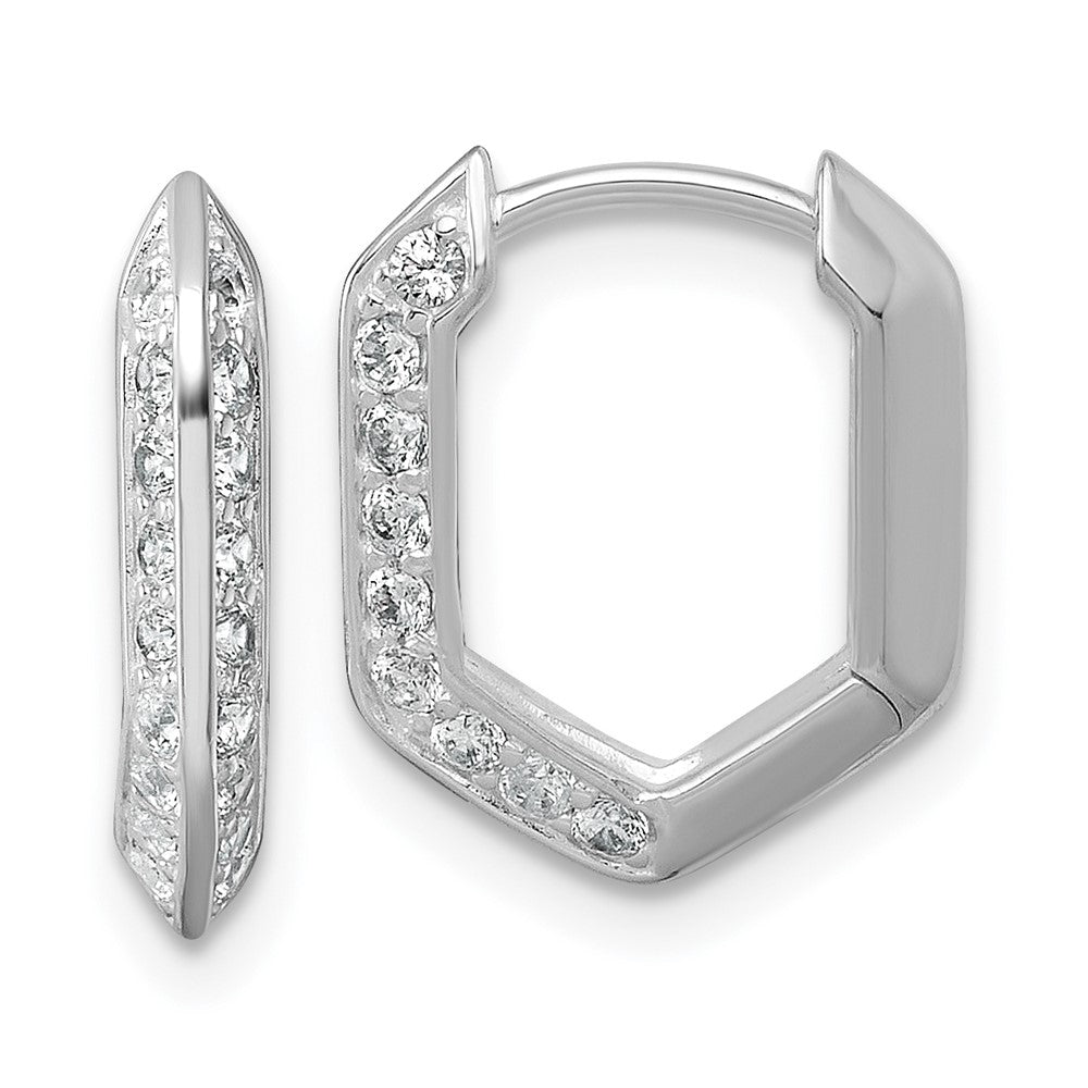Sterling Silver Rhodium-Plated Polished CZ Geometric Hoop Earrings