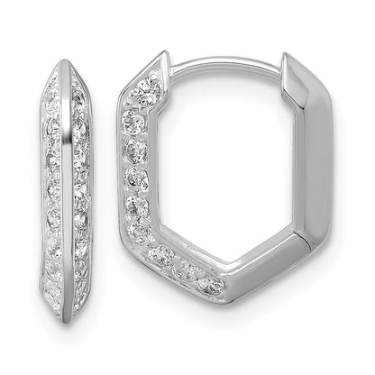 Sterling Silver Rhodium-Plated Polished CZ Geometric Hoop Earrings