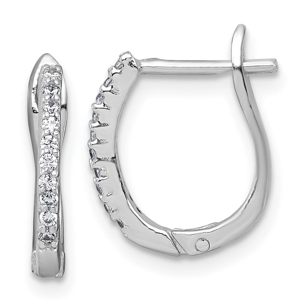 Sterling Silver Rhodium-Plated Polished CZ Hoop Earrings