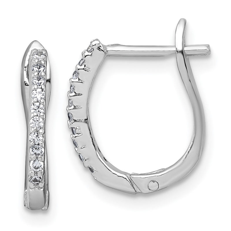 Sterling Silver Rhodium-Plated Polished CZ Hoop Earrings