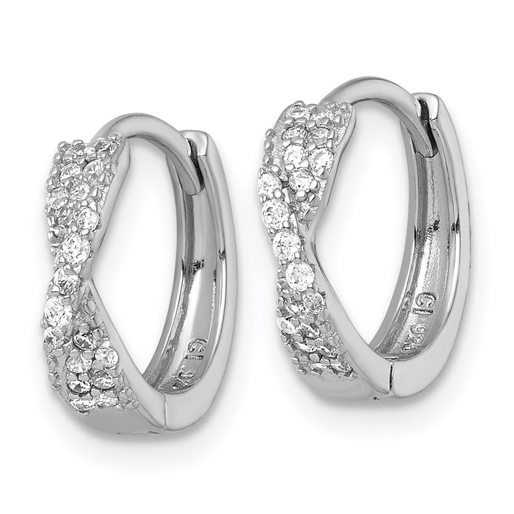 Sterling Silver Rhodium Plated Polished CZ Hinged Round Hoop Earrings