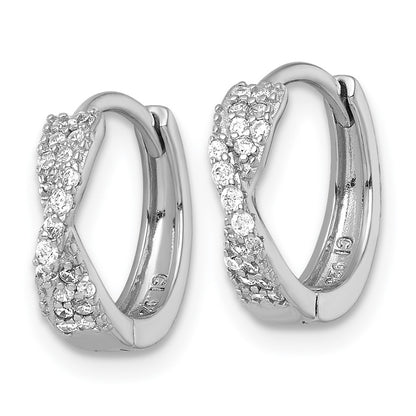 Sterling Silver Rhodium Plated Polished CZ Hinged Round Hoop Earrings