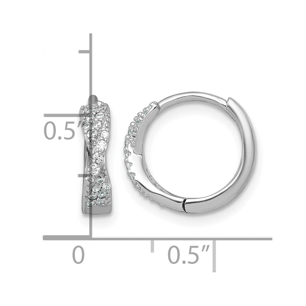 Sterling Silver Rhodium Plated Polished CZ Hinged Round Hoop Earrings