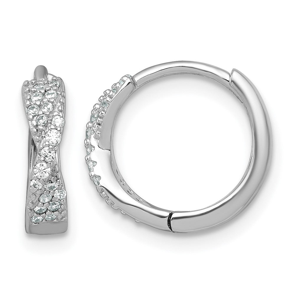 Sterling Silver Rhodium Plated Polished CZ Hinged Round Hoop Earrings