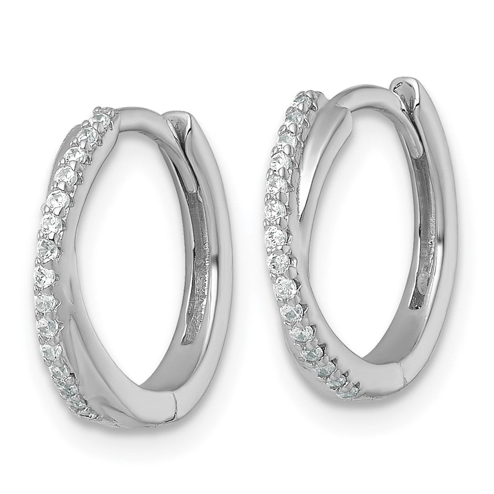 Sterling Silver Rhodium Plated Polished CZ Hinged Round Hoop Earrings