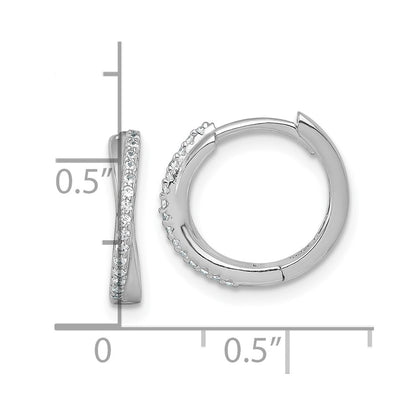 Sterling Silver Rhodium Plated Polished CZ Hinged Round Hoop Earrings