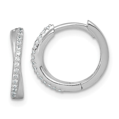 Sterling Silver Rhodium Plated Polished CZ Hinged Round Hoop Earrings