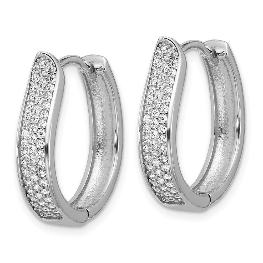 Sterling Silver Rhodium-Plated CZ Polished Curved Hinged Hoop Earrings